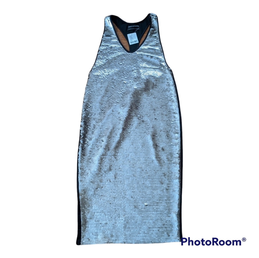 NWT Urban Outfitters silver sequinned racer back midi dress size XS/S
